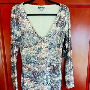 Venus Sequin Camo Pullover V- neck Dress